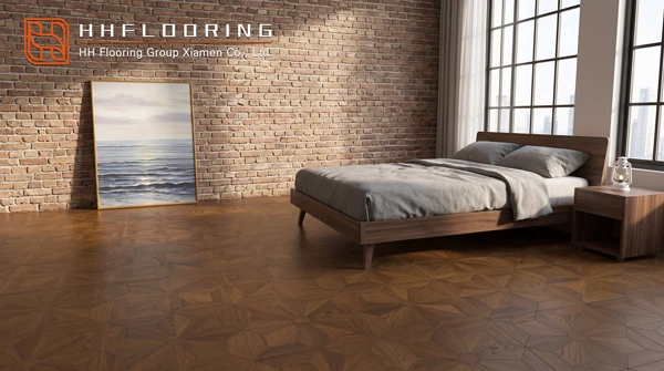 Oak parquet effect laminate flooring with attached EVA IXPE backing Oak parquet effect laminate flooring with attached EVA IXPE backing